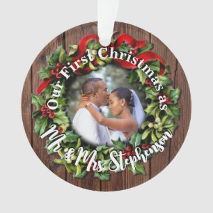 Rustique Premier Noël M. Mme Couple Mariage Phot