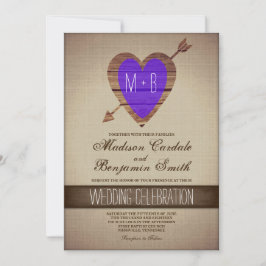 Rustique Purple Flèche de coeur Invitations Mariag