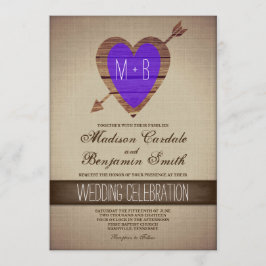 Rustique Purple Flèche de coeur Invitations Mariag
