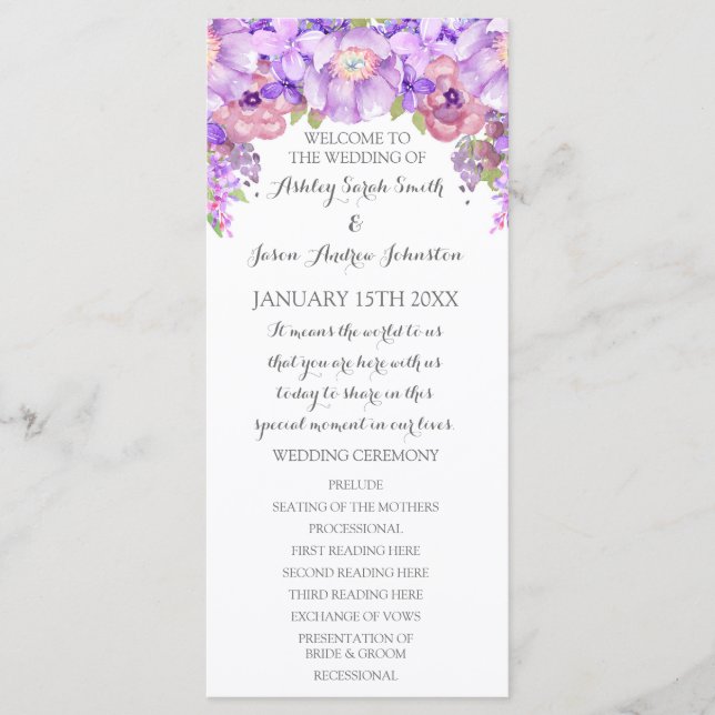 Rustique Purple Lavender Floral Wedding Programme (Devant)