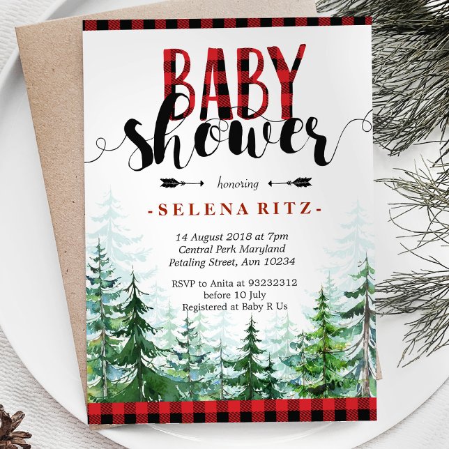 Rustique Red Plaid Boy Baby shower Invitation (Créateur téléchargé)