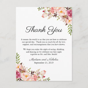 Rustique rose Floral Lieu Cadre Carte de remerciem
