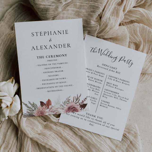 Rustique Rose Gold Floral Wedding Programme (Créateur téléchargé)