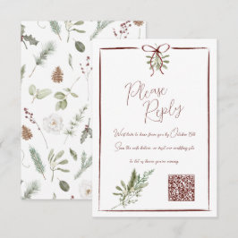 Rustique rouge main Lettré Mariage d'hiver QR RSVP