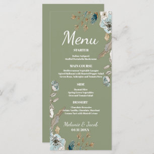 Rustique Sage floral 4x9 plat mariage Menu
