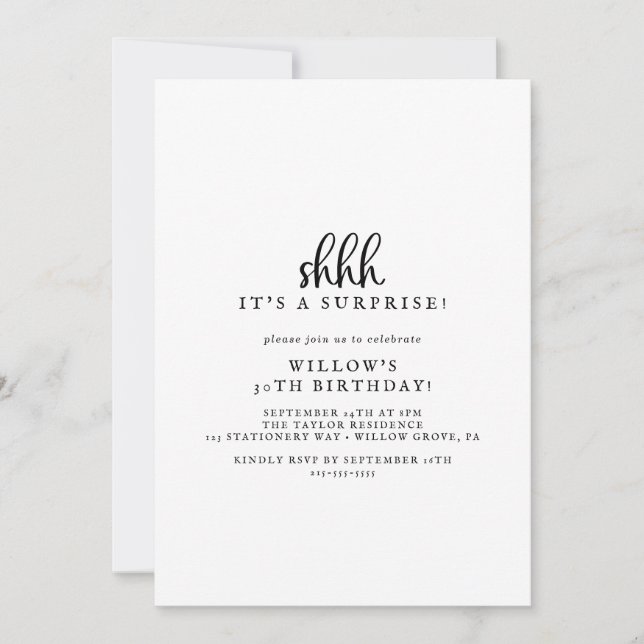 Rustique Script Surprise Party Invitation (Devant)