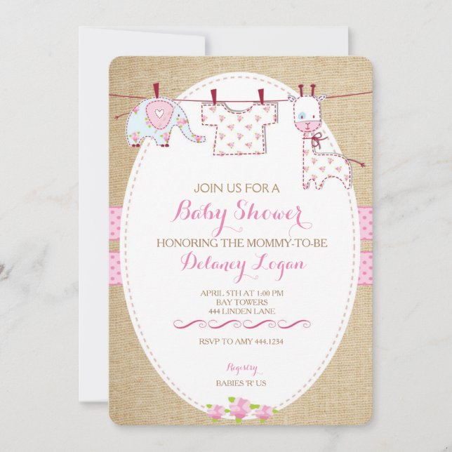 Rustique Shabby Chic Baby shower Invitations de fi (Devant)