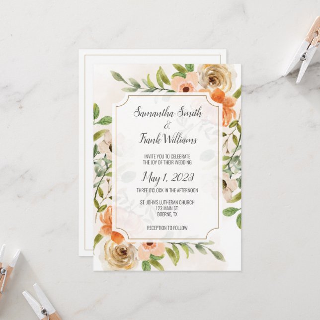 Rustique Terracotta Aquarelle Florale Invitation (Devant/Arrière en situation)