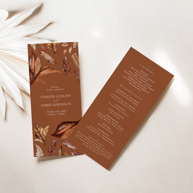 Rustique Terracotta Feuille programme de cérémonie (Créateur téléchargé)