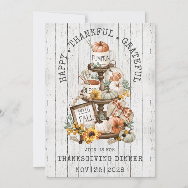 Rustique Thanksgiving Wood Invitation Automne (Devant)