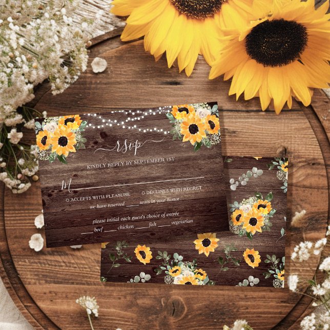 Rustique Tournesol Grange Bois Mariage Carte RSVP (Créateur téléchargé)