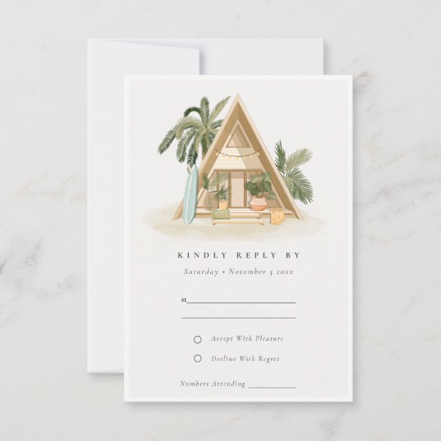 Rustique Tropical Palm Beach Shack Wedding Rsvp (Devant)