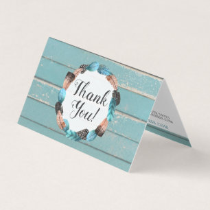 Rustique Turquoise Bois & Plumes Flèche Merci