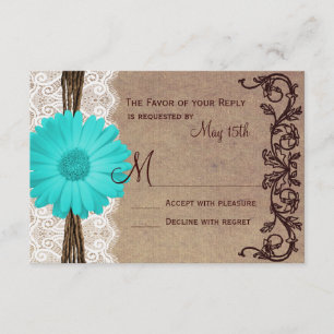 Rustique Turquoise Gerber Daisy Lace Wedding Carte