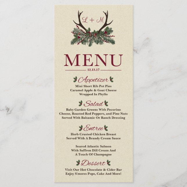 Rustique Vacances Pine Mariage Dîner Menu (Devant)