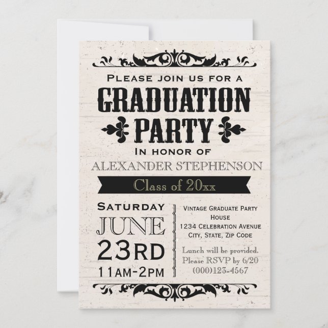 Rustique Vintage Beige Graduation Party Invitation (Devant)
