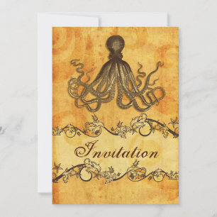 rustique, vintage, plage de poulpe invitations de 