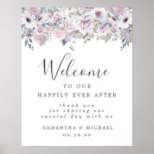 Rustique violet blanc Mariage Floral Affiche de bi