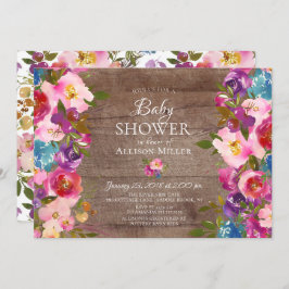 Rustique violet rose floral BÉBÉ Invitations de do