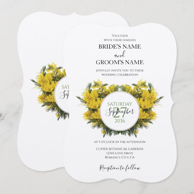 Rustique Wattle Acacia Invitations de mariage (Devant / Derrière)