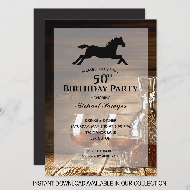 Rustique Whiskey 50e anniversaire Invitations (INSTANT DOWNLOAD available in our collection to send your invitations digitally.)