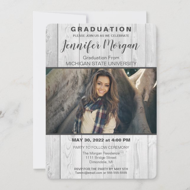 Rustique White Bois Photo Graduation Invitation (Devant)