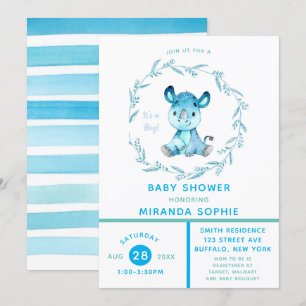 Rustique Woodland Rhino Boy Baby shower Invitation