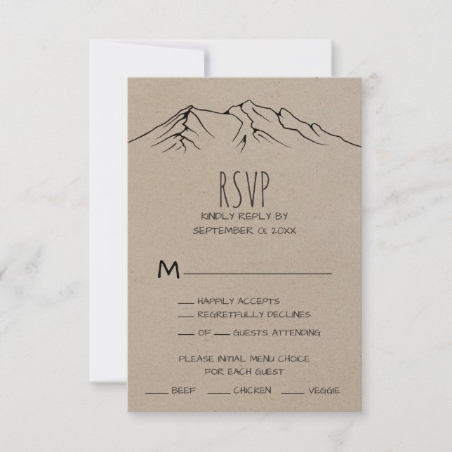 Rustique Woodsy Mountain Menu Choix Carte RSVP (Devant)