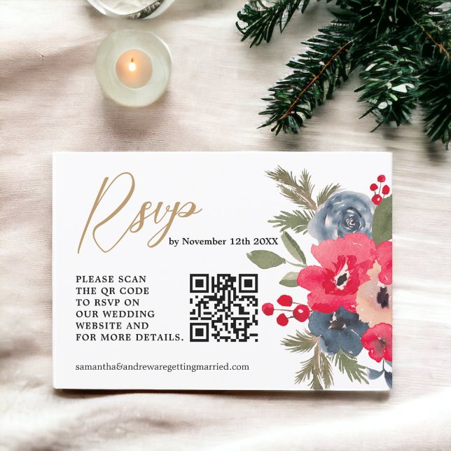 RustiqueHiver Floral Aquarelle Mariage Rsvp qr (RusticWinter Floral Watercolor Wedding Rsvp qr)