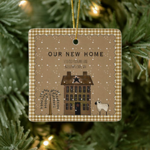 RUSTISCH NEUES ZUHAUSE SALTBOX HAUS PERSONALISIERT KERAMIKORNAMENT