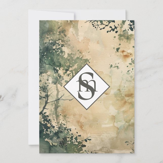 * Rustische AR26 Forest Monogram QR UAWG Wedding Einladung (Vorderseite)