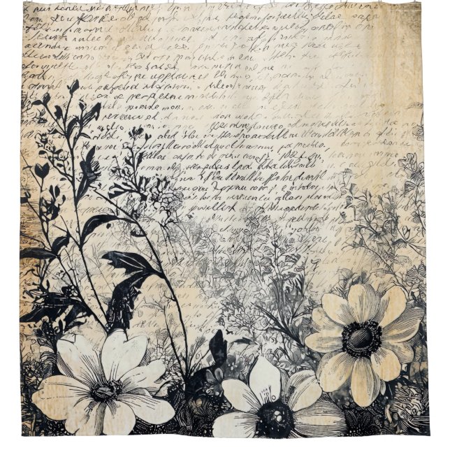 Rustische Blume und Kalligrafie - Braunpapier 1 Duschvorhang (Vorderseite)