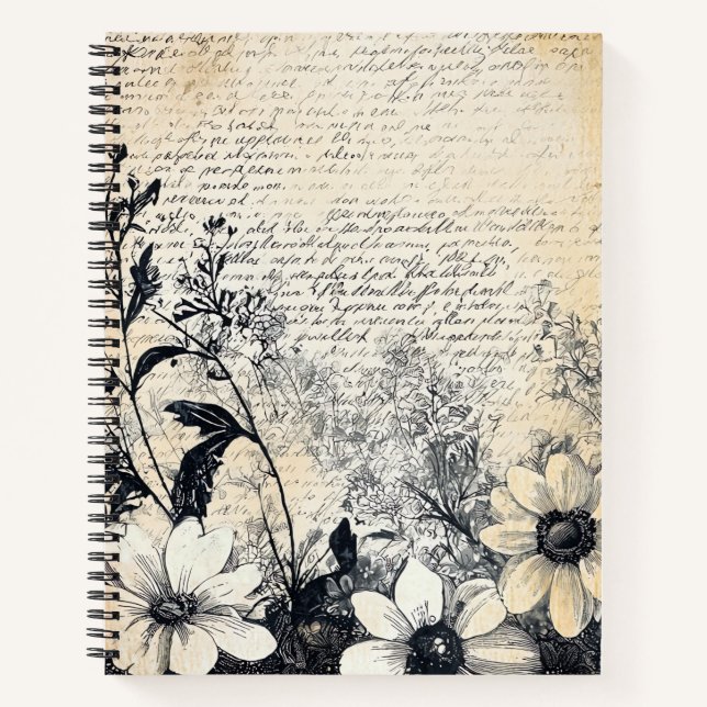 Rustische Blume und Kalligrafie - Braunpapier 1 Notizbuch (Vorderseite)