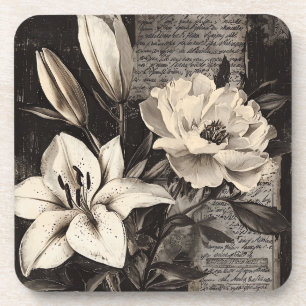 Rustische Blume und Kalligrafie - Braunpapier 4 Getränkeuntersetzer