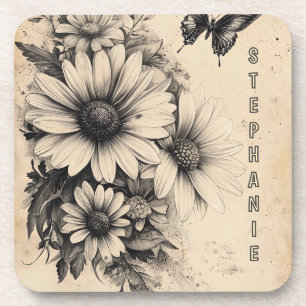 Rustische Blume und Schmetterlinge - Altpapier (11 Getränkeuntersetzer