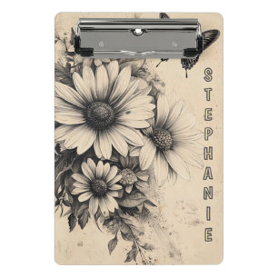 Rustische Blume und Schmetterlinge - Altpapier (11 Mini Klemmbrett