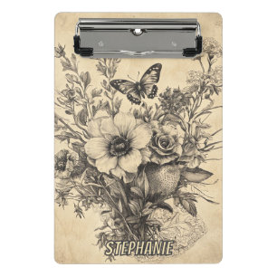 Rustische Blume und Schmetterlinge - Altpapier (12 Mini Klemmbrett
