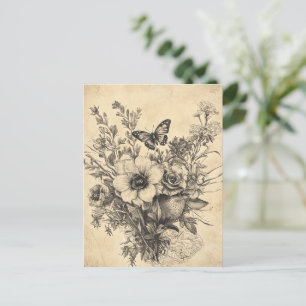 Rustische Blume und Schmetterlinge - Altpapier (12 Postkarte
