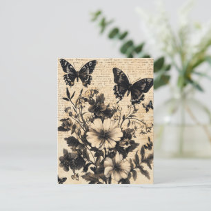 Rustische Blume und Schmetterlinge - Altpapier (13 Postkarte