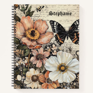 Rustische Blume und Schmetterlinge - Altpapier (14 Notizbuch