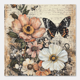 Rustische Blume und Schmetterlinge - Altpapier (14 Tapete