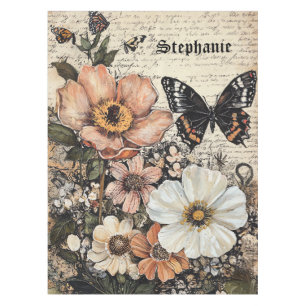 Rustische Blume und Schmetterlinge - Altpapier (14 Tischdecke