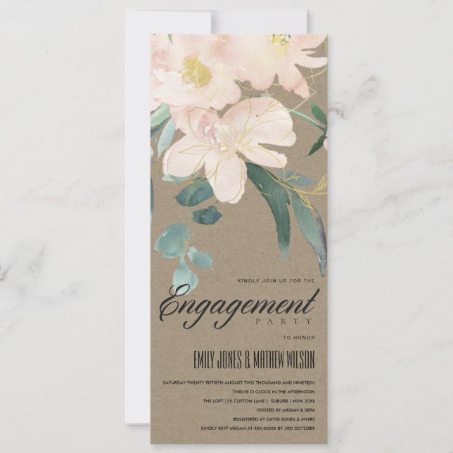RUSTISCHE BLUSKRAFT FLORAL WATERCOLOR VERLOBUNG EINLADUNG (Vorderseite)