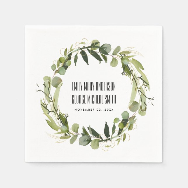 RUSTISCHE GEBÜHR GREEN GOLD FOLIAGE WATERCOLOR WED SERVIETTE (Vorderseite)