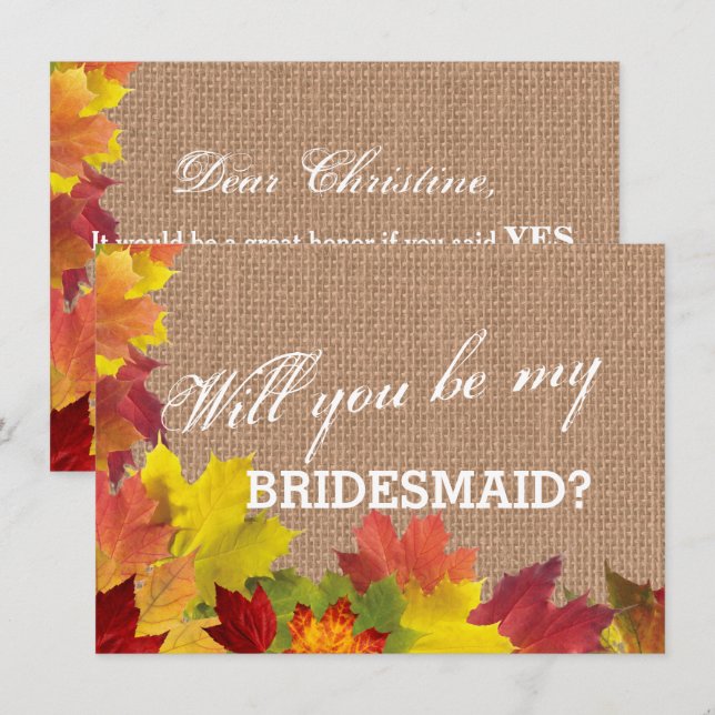 Rustische Herbstlaub Burlap BRIDESMAID Einladung (Vorne/Hinten)