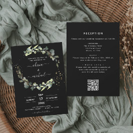 Rustische Hochzeit in einem Eukalyptus QR Code Einladung