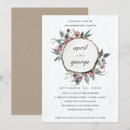 RUSTISCHE HOLZSLICE PINK FLORAL VERLOBUNG INVITE DANKESKARTE