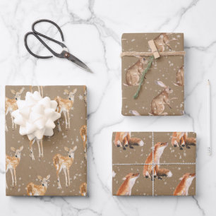 Rustische Kraft-Schnee-Wintertiere Geschenkpapier Set