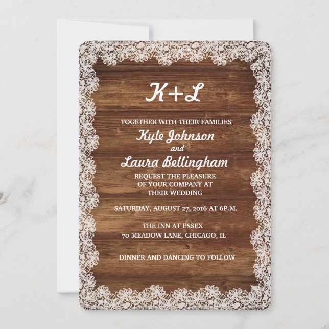 RUSTISCHE LACE-WEDERINVITATION EINLADUNG (Vorderseite)