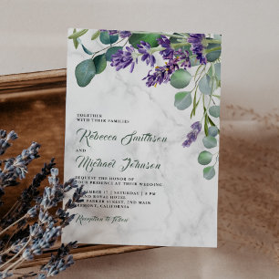 Rustische Lavendel und Eukalyptus-Marmorhochzeit Einladung